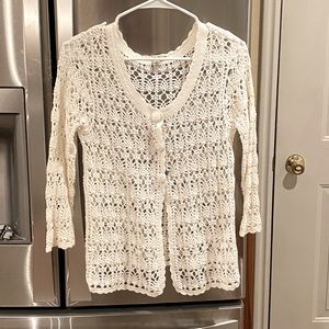 Crocheted white cardigan sweater